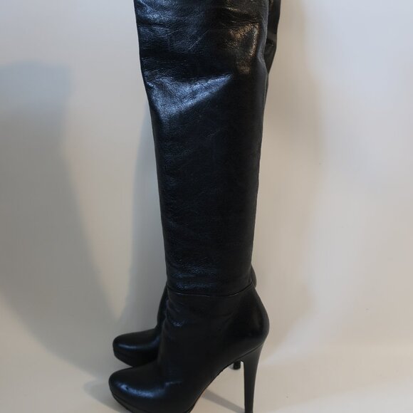 Women Prada Black 100% Leather Platform Over The Knee Stiletto Heel Boot 36 US/6 - Picture 7 of 15